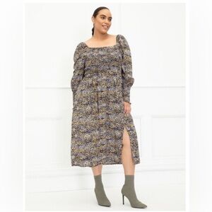 ELOQUII Elements Mixed Dot Print Smocked Midi Dress Plus Size 18/20 Multicolor